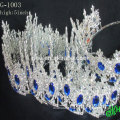 Novo design moda grande evento beleza coroa azul Tiara de pedra do Reno